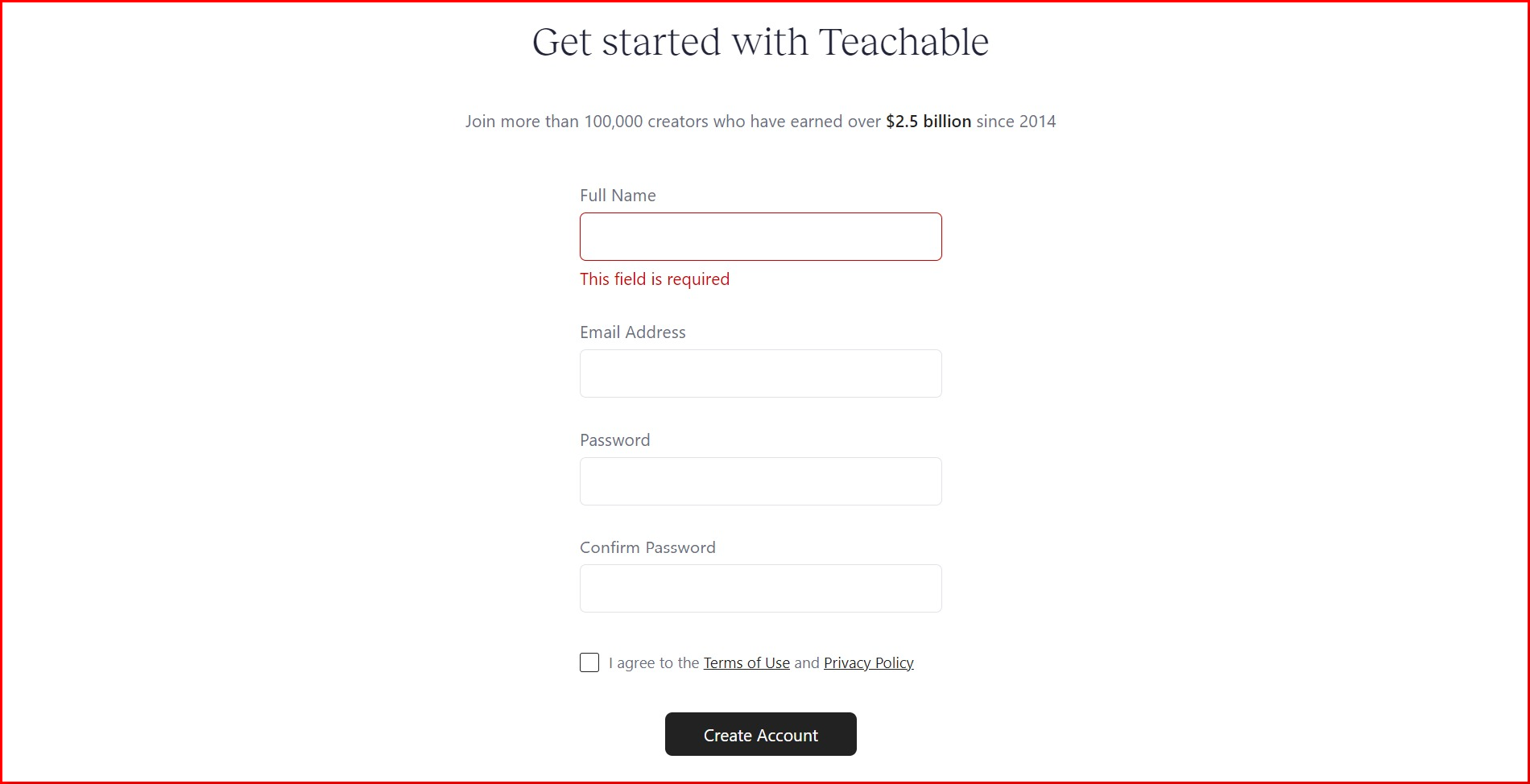 Teachable Sign up account